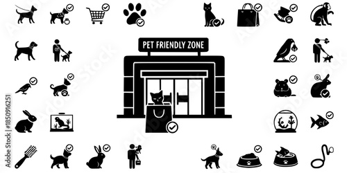 Pet Friendly Mall Zone Vector Silhouette Icon
