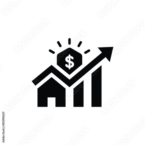 House investment growth icon. Real estate. Property value. Cost of living. Vector icon isolated on white background.