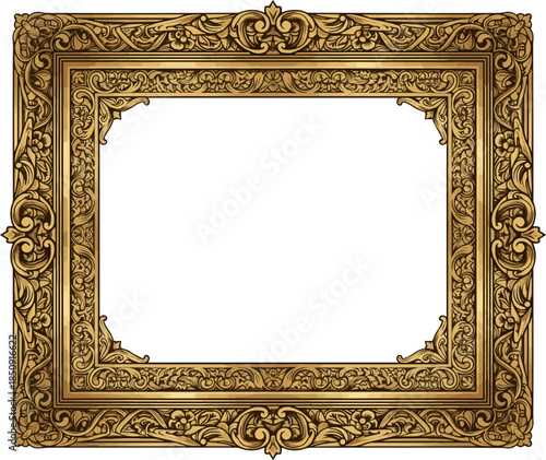 Isolated a wall photography frame classical, museum, aged, framework, retro, painting, ornate, image, design,  vector art with white background. 
