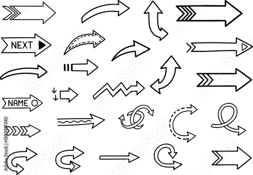 Collection of Hand-Drawn Arrow Vector Shapes and Directional Symbols