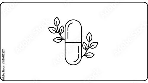 Modern illustration of a capsule with leaves for health and wellness, Generative AI.