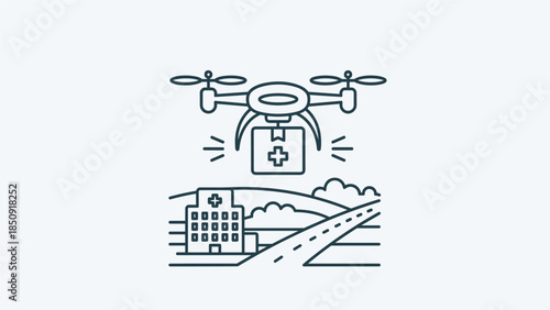 Drone delivering medical aid to hospital in emergency situation, Generative AI.