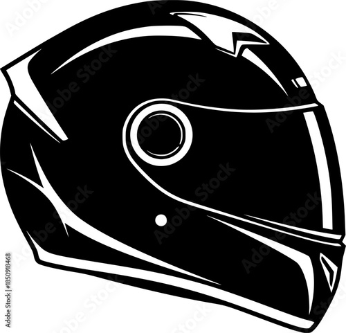 A sleek, black racing helmet with thin white racing stripes