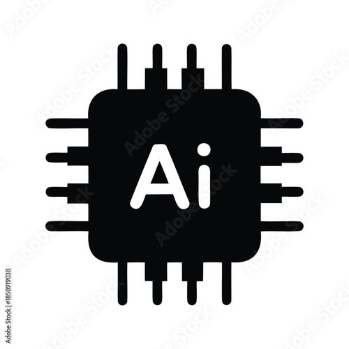 ai chip silhouette vector illustration, Silicon chip with ai designation black and white vector design