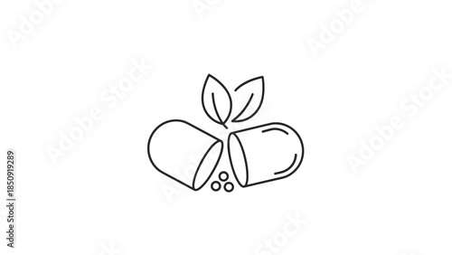 Natural supplement pills with leaves for healthy lifestyle, Generative AI.