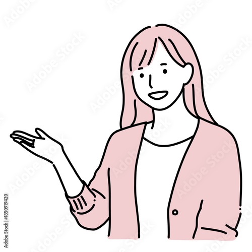 案内・説明をする女性のイラスト｜ガイド・紹介・誘導