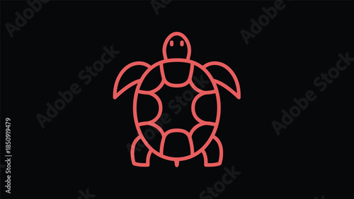 Vibrant red turtle silhouette on black background, Generative AI.