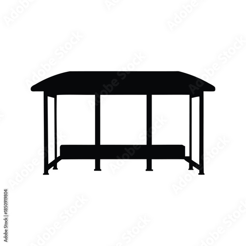 bus shelter silhouette vector illustration, Modern outdoor gazebo black and white vector design