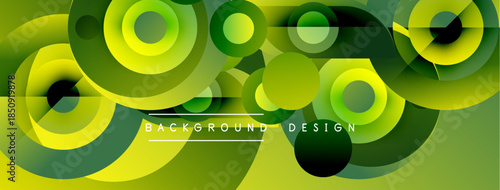Abstract green circles overlap, creating dynamic background. Modern design features gradients, shapes, text background design.