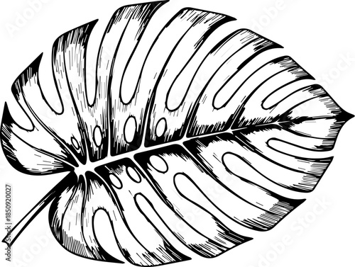 Stunning monstera leaf illustration for stylish designs and tropical vibes, perfect for branding, stationery, and summer promotions, originally vector