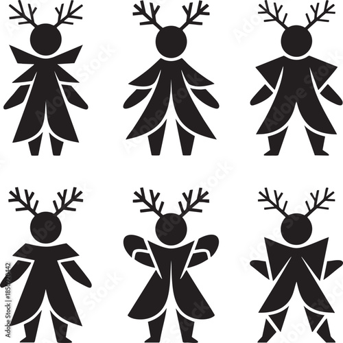Silhouette figures with reindeer antlers in a simple graphic arrangement