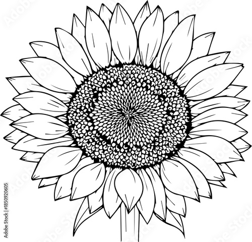 Detailed line art sunflower illustration brings natural beauty and organic charm to any design project, perfect for summer themes.