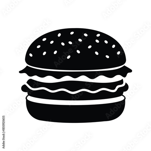 vegan burger silhouette vector illustration, Classic burger illustration black and white vector design