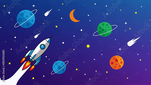 Seamless pattern of a rocket in space featuring a repeating cosmic adventure design for creative backgrounds