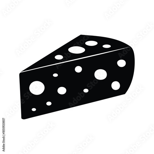 vegan cheese wedge silhouette vector illustration, Slice of swiss cheese black and white vector design
