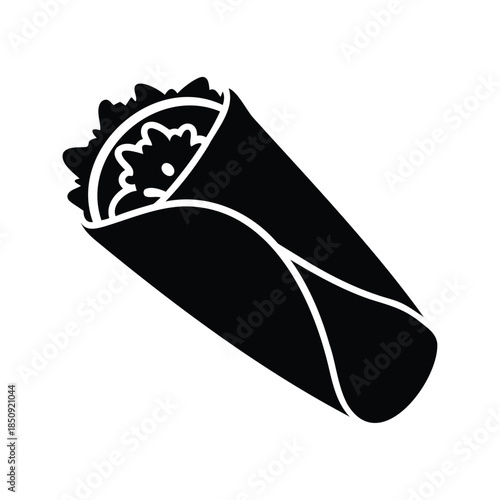 vegan wrap silhouette vector illustration, Delicious burrito ready to eat black and white vector design
