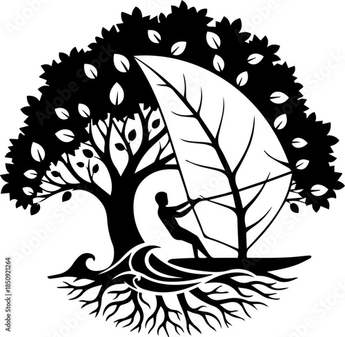 Dynamic fusion of nature and adventure, symbolizing growth, freedom, and eco-conscious exploration in a vibrant, modern design.