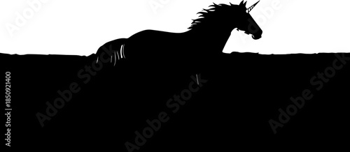 Majestic unicorn silhouette galloping across a dark landscape, evoking fantasy, power, and untamed spirit for mythical storytelling.
