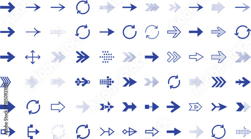 Arrow icons, direction symbols, rotation signs, red arrows, blue arrows, UI elements, navigation graphics, motion indicators, vector arrows, interface design