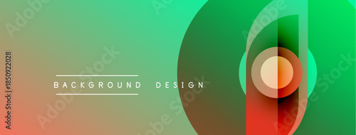 Abstract gradient background. Overlapping circles create dynamic visual effect. Colors transition smoothly, orange to green. Minimalist design.