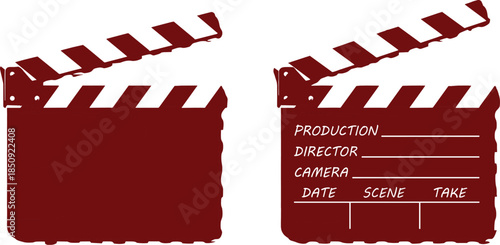 Film clapperboard icon, movie production tool, director slate illustration, scene take marker, filmmaking equipment, cinema shoot gear, video editing aid