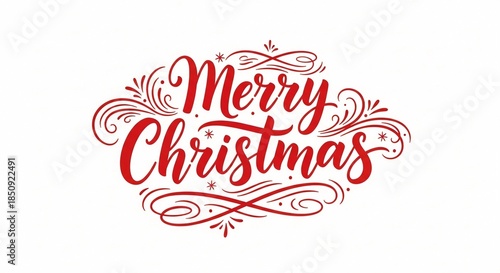 Merry Christmas Red Calligraphy Typography Logo on White Background