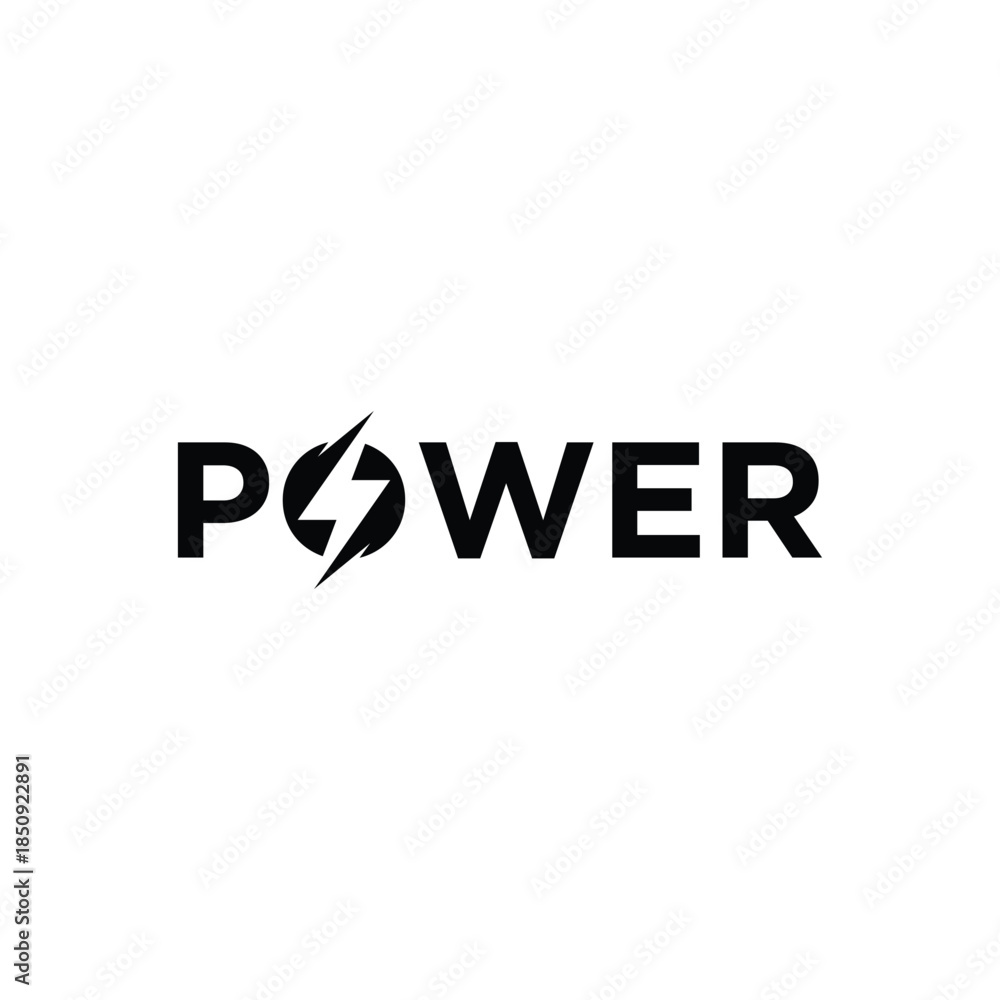 Fototapeta premium power logo design, typography text power graphic vector icon, splash electric energy light symbol icon