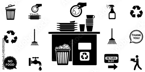 Food Court Tray Return Station Vector Silhouette
