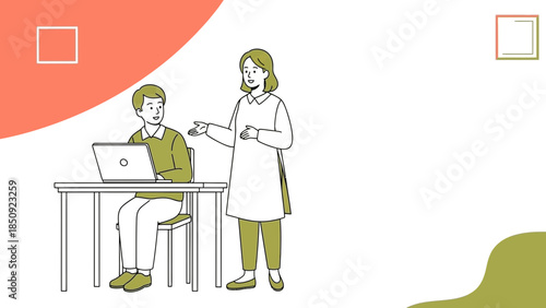 illustration of a teacher explaining something to a student during a class or discussion in a