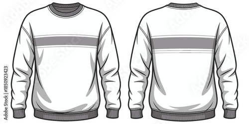 White sweatshirt with grey stripes front and back view illustration sweater jumper