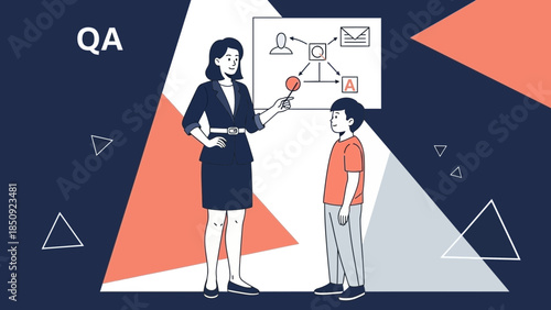 professional woman conducting quality assurance training with young employee in office