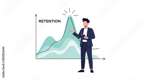Business presentation illustrating data retention and growth with graphical chart and professional