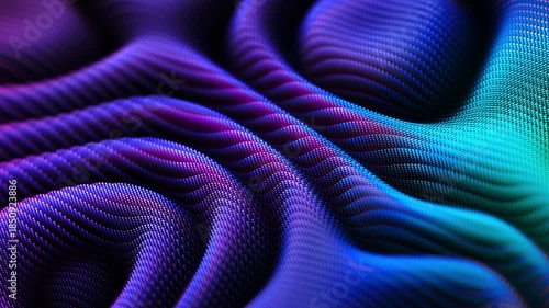 3D pixelated waving surface. Digital sound concept: sound waves slowly flow on digital surface. Abstract visualization of big data and artificial intelligence (AI). Seamless loop with smooth animation