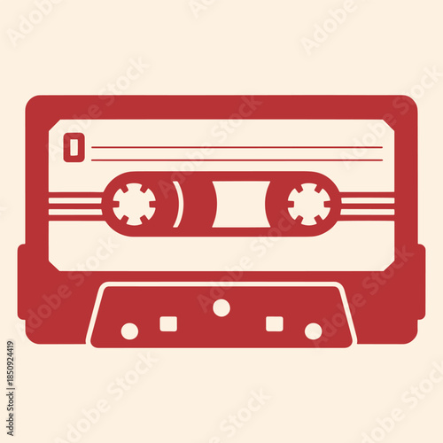 Red cassette tape with white details and circular holes audio