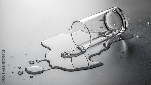 Spilled glass of water on table