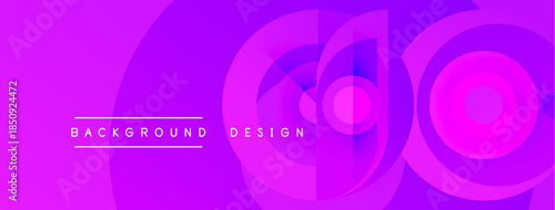 Purple gradient background features concentric circles. Text reads background design. Modern, vibrant visual presentation.