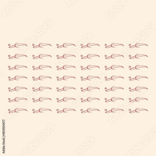 Red medical tweezers with circular handles arranged in a grid pattern on a light background