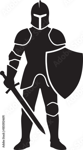  black silhouette of knight on white background, vector.