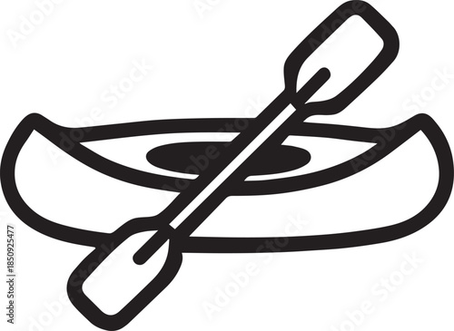 An illustrated image of a canoe and paddle crossing each other shows adventure and exploration, ideal for travel, adventure, and outdoor recreation.