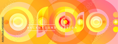 Abstract vibrant circles create dynamic background. Warm colors blend, forming repeating patterns. Text reads background design.