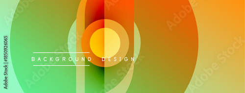 Abstract colorful design features concentric circles. Gradient shades blend green, orange, yellow creating dynamic visual effect. Text reads background design.