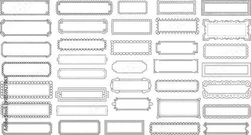 Decorative rectangular frame set with ornate borders, scallops, dots, and geometric designs for labeling and creative projects.