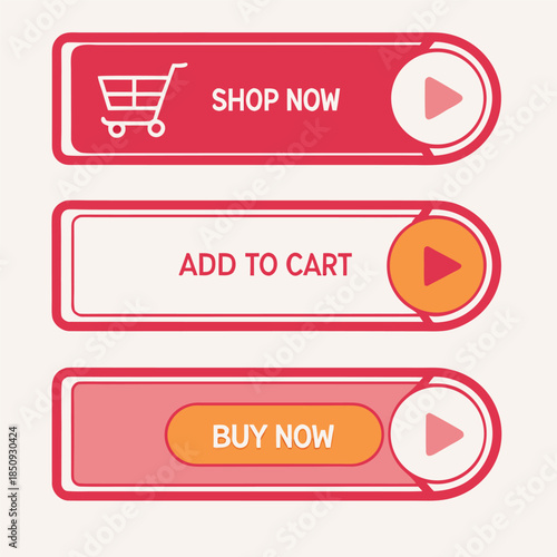 Vector illustration of shop now add to cart buy now buttons for ecommerce website