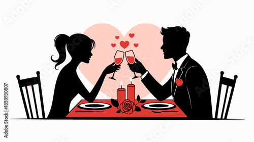  Romantic Couple Dinner with Candles – Valentine Restaurant Silhouette Illustration
