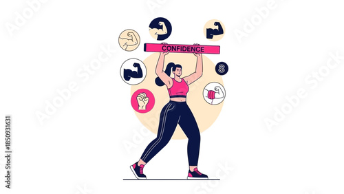 Empowering Woman Lifting Confidence Banner with Strength and Self Esteem