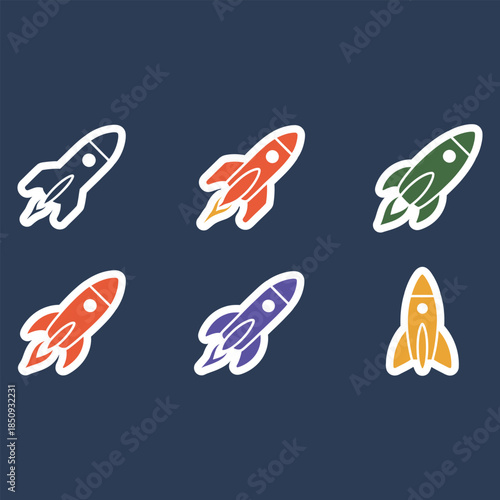 Colorful rocket sticker icons Vector illustration