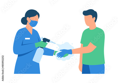Healthcare worker sanitizing hands for infection prevention