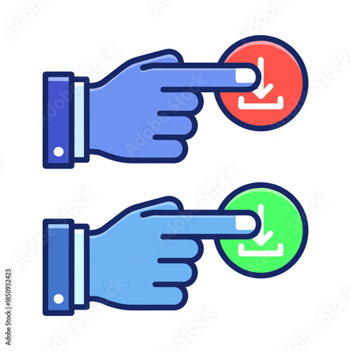 Hand icon pressing download button with finger