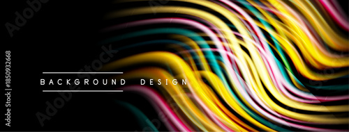Abstract colorful lines create dynamic wave pattern. Background features vibrant hues, modern design elements. Minimalist text present.