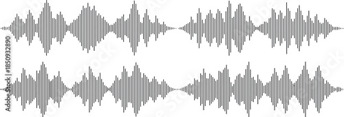 Black vertical waveform lines in grid layout, symmetrical audio signal pattern for sound analysis, editing, music design, and visualization